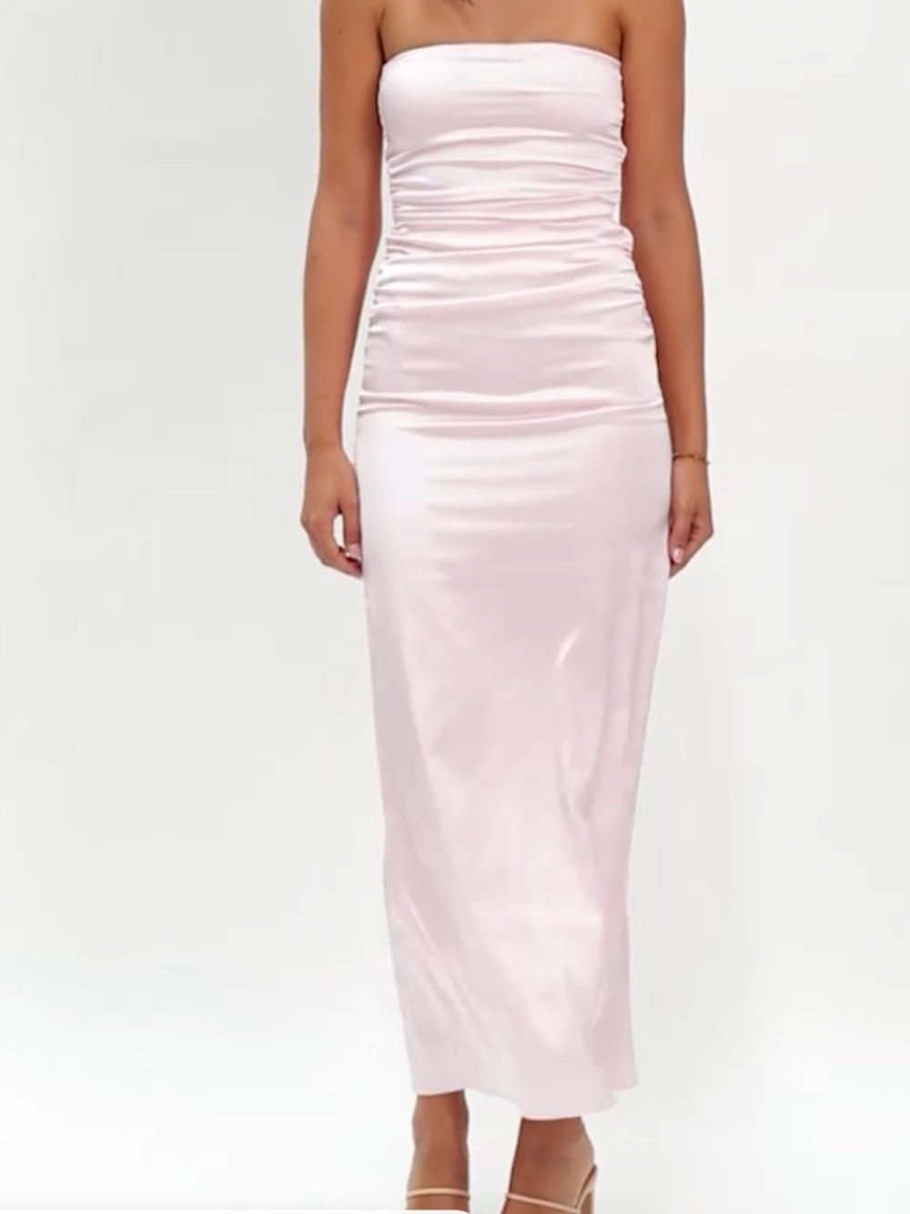 NWT Beginning Boutique Strapless Satin Dress in Pale Pink